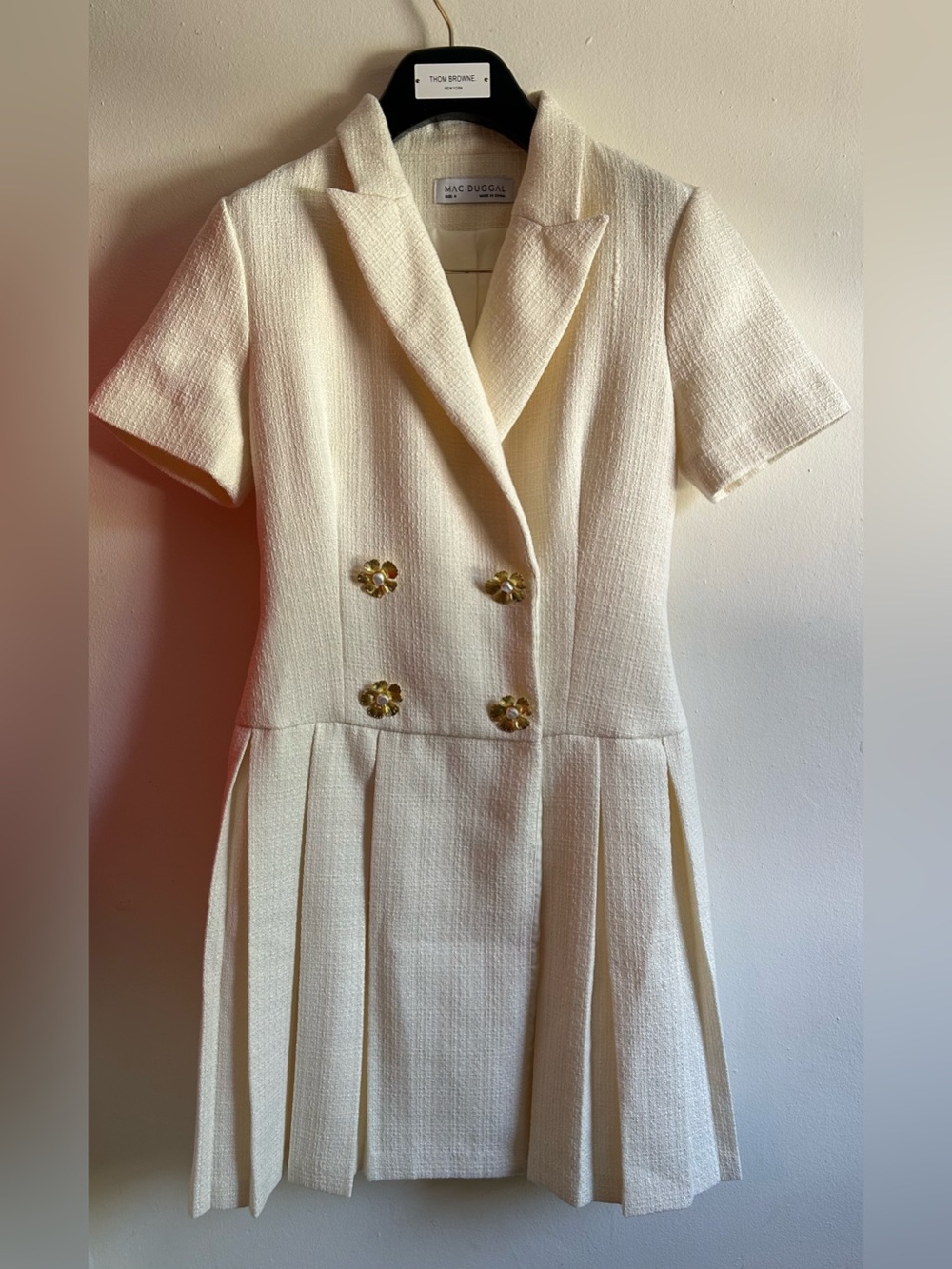 Mac Duggal Short Sleeve Boucle Blazer Mini Dress Ivory White Ecru SZ 4